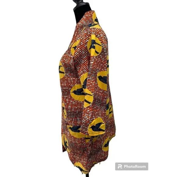 Grass Fields Kimono African Print Sz 8 Orange Black Crow - Picture 5 of 5